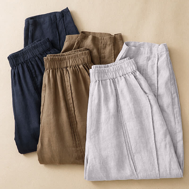 Buddha Stones Summer Casual Minimalist Solid Cropped Pants Vertical Seam Women's Harem Pants With Pockets - image 22