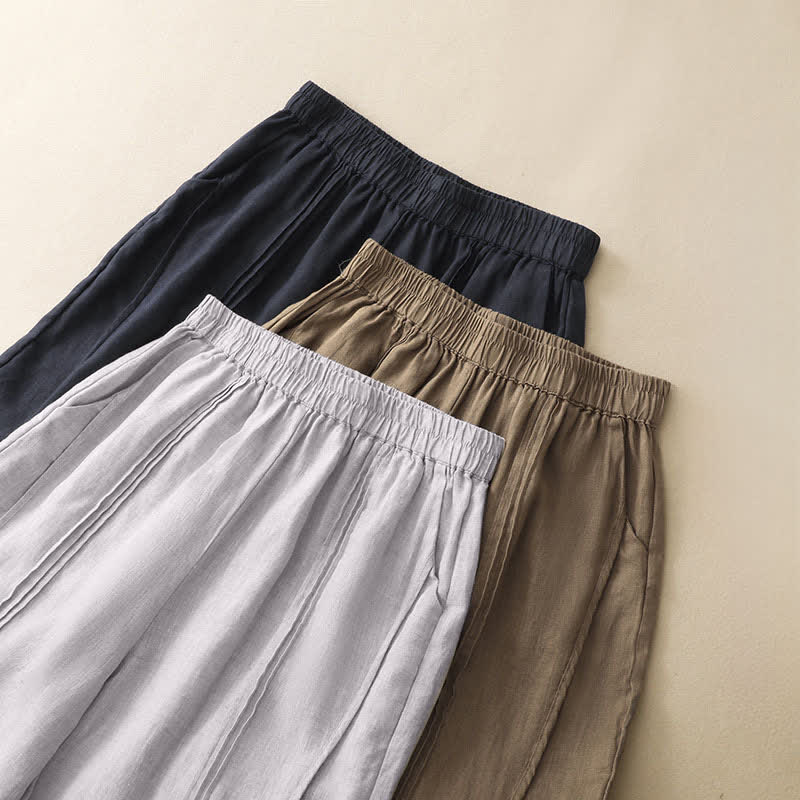 Buddha Stones Summer Casual Minimalist Solid Cropped Pants Vertical Seam Women's Harem Pants With Pockets - image 23
