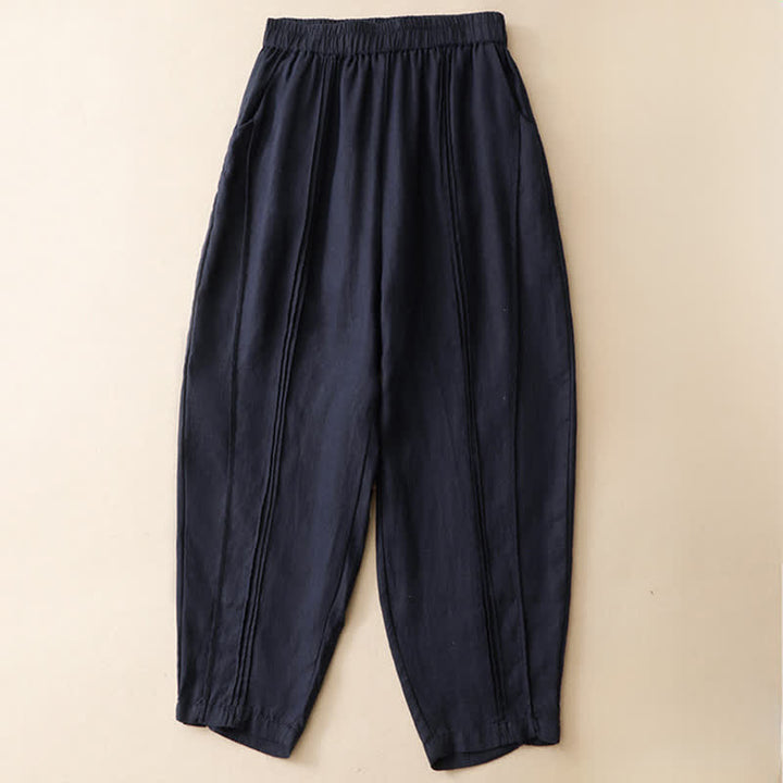 Buddha Stones Summer Casual Minimalist Solid Cropped Pants Vertical Seam Women's Harem Pants With Pockets - image 11