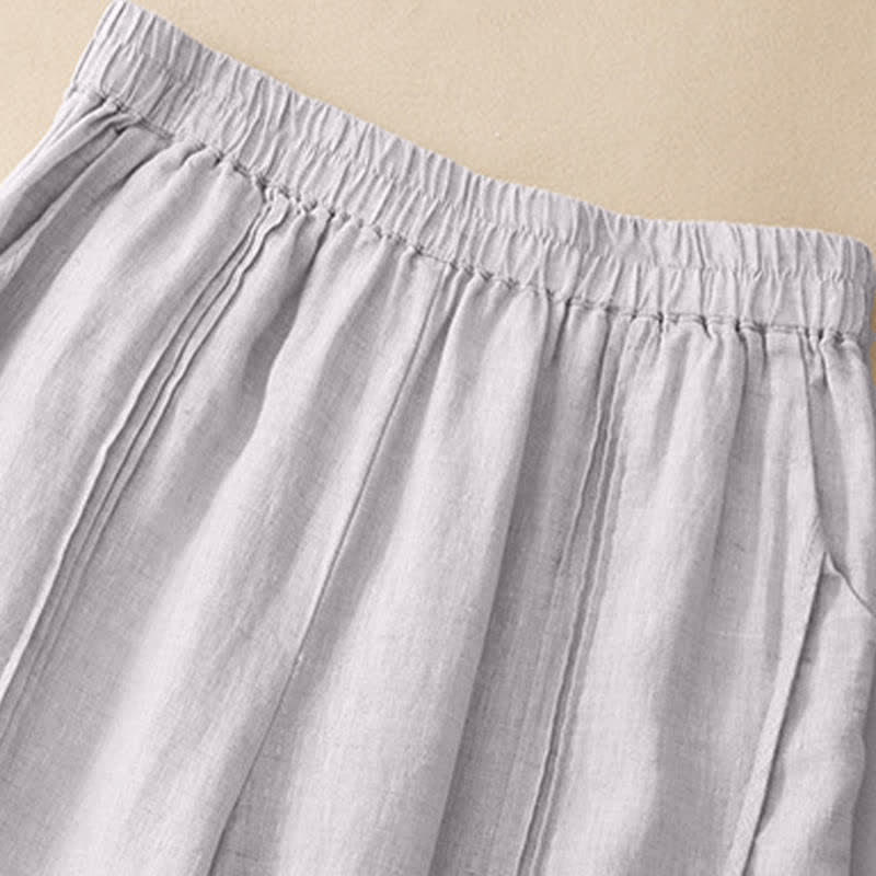 Buddha Stones Summer Casual Minimalist Solid Cropped Pants Vertical Seam Women's Harem Pants With Pockets - image 3