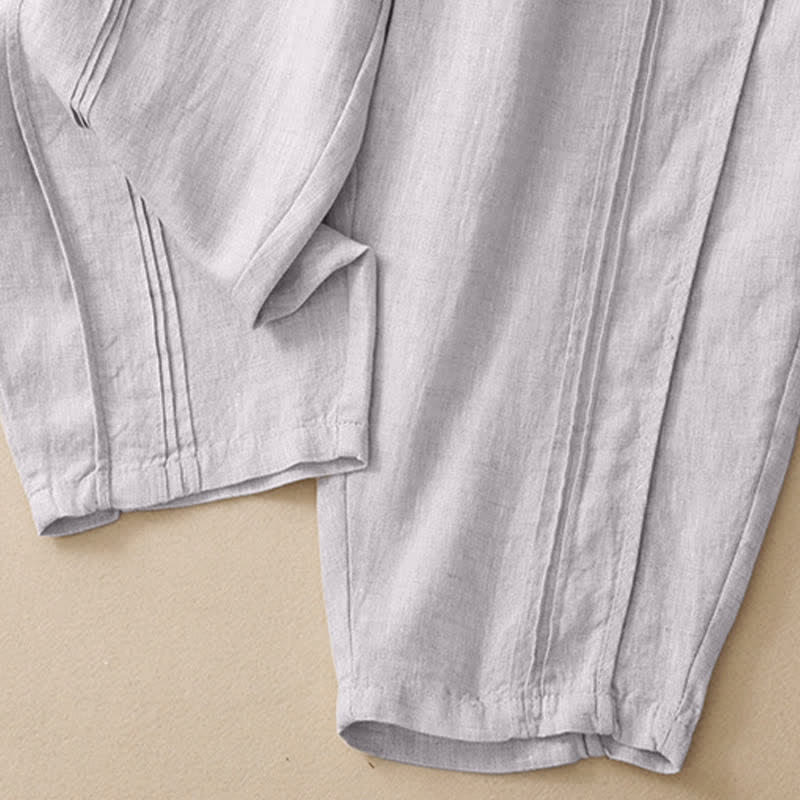 Buddha Stones Summer Casual Minimalist Solid Cropped Pants Vertical Seam Women's Harem Pants With Pockets - image 6