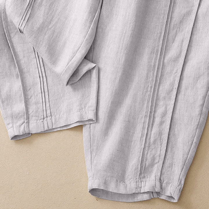 Buddha Stones Summer Casual Minimalist Solid Cropped Pants Vertical Seam Women's Harem Pants With Pockets - image 6