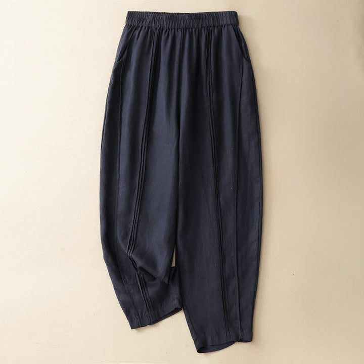 Buddha Stones Summer Casual Minimalist Solid Cropped Pants Vertical Seam Women's Harem Pants With Pockets - Navy - US8-10, UK/AU12-14, EU40-42 (2XL) - image 10