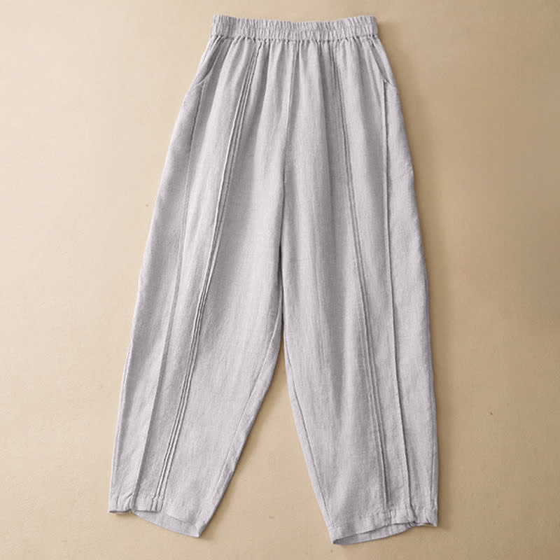 Buddha Stones Summer Casual Minimalist Solid Cropped Pants Vertical Seam Women's Harem Pants With Pockets - image 2