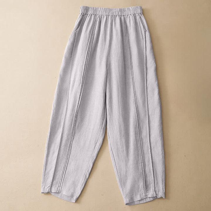 Buddha Stones Summer Casual Minimalist Solid Cropped Pants Vertical Seam Women's Harem Pants With Pockets - image 2