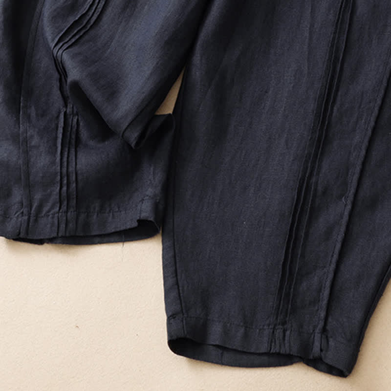 Buddha Stones Summer Casual Minimalist Solid Cropped Pants Vertical Seam Women's Harem Pants With Pockets - image 15