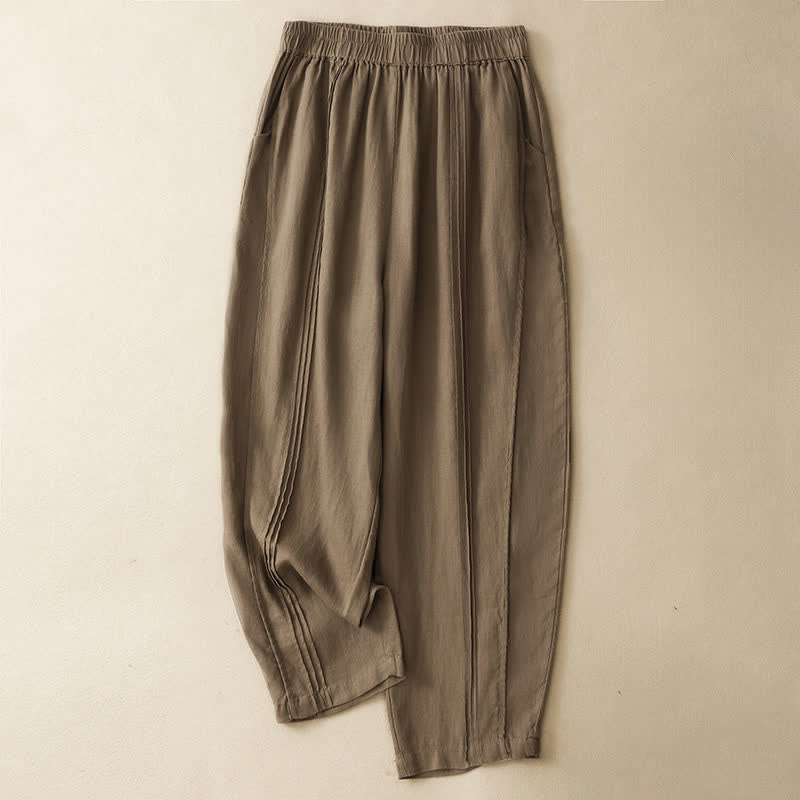Buddha Stones Summer Casual Minimalist Solid Cropped Pants Vertical Seam Women's Harem Pants With Pockets - image 17