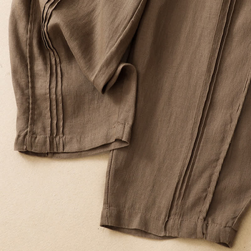 Buddha Stones Summer Casual Minimalist Solid Cropped Pants Vertical Seam Women's Harem Pants With Pockets - image 21