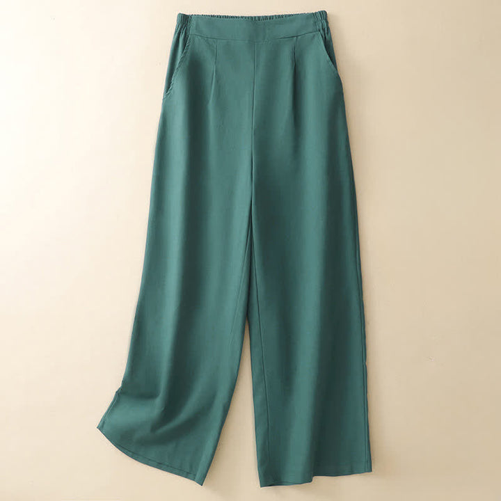 Buddha Stones Summer Minimalist Elegant Solid Cropped Pants Women's Straight Leg Pants With Pockets - Teal - US8-10, UK/AU12-14, EU40-42 (2XL) - image 0
