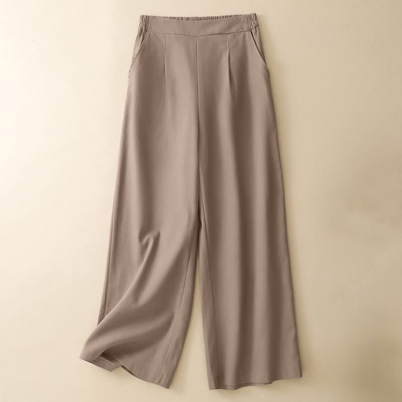 Buddha Stones Summer Minimalist Elegant Solid Cropped Pants Women's Straight Leg Pants With Pockets - Tan - US8-10, UK/AU12-14, EU40-42 (2XL) - image 9