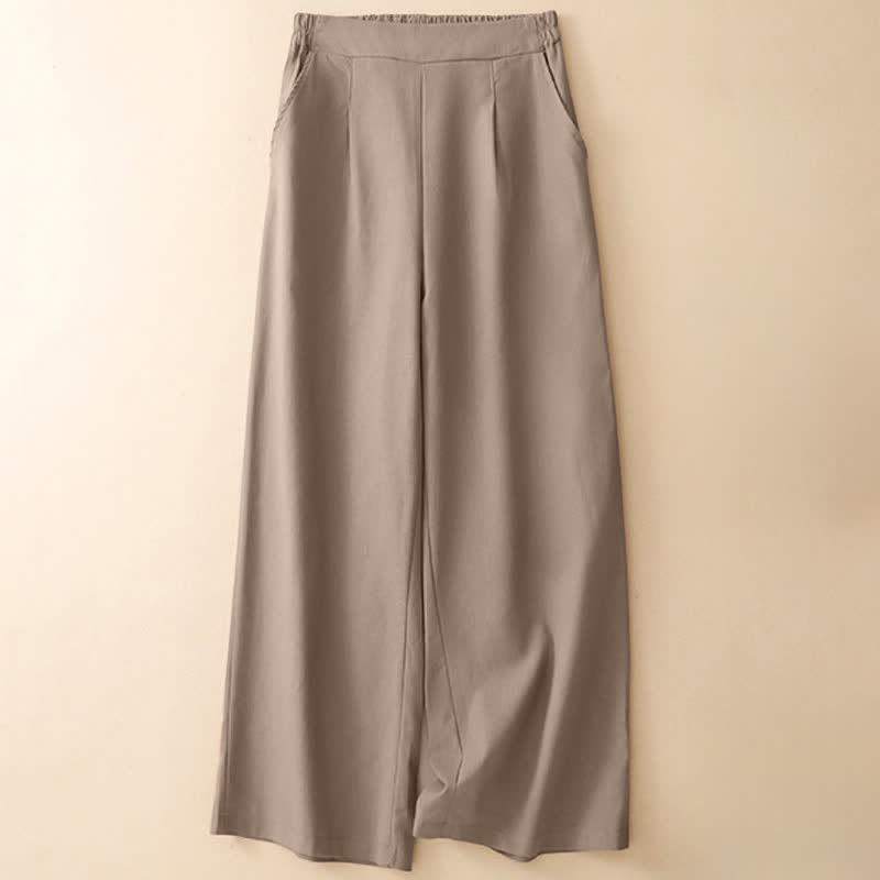 Buddha Stones Summer Minimalist Elegant Solid Cropped Pants Women's Straight Leg Pants With Pockets - image 11