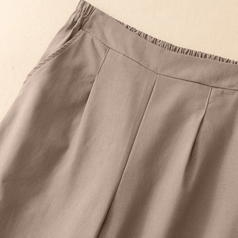 Buddha Stones Summer Minimalist Elegant Solid Cropped Pants Women's Straight Leg Pants With Pockets - image 12
