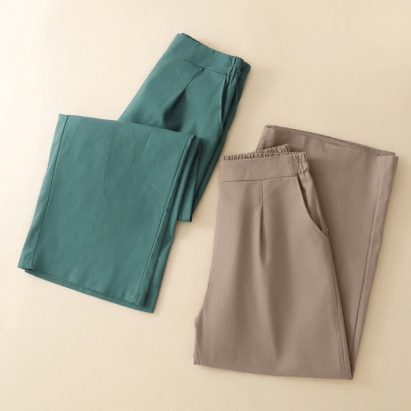 Buddha Stones Summer Minimalist Elegant Solid Cropped Pants Women's Straight Leg Pants With Pockets - image 20