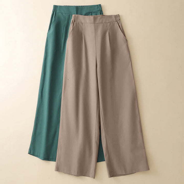 Buddha Stones Summer Minimalist Elegant Solid Cropped Pants Women's Straight Leg Pants With Pockets - image 19