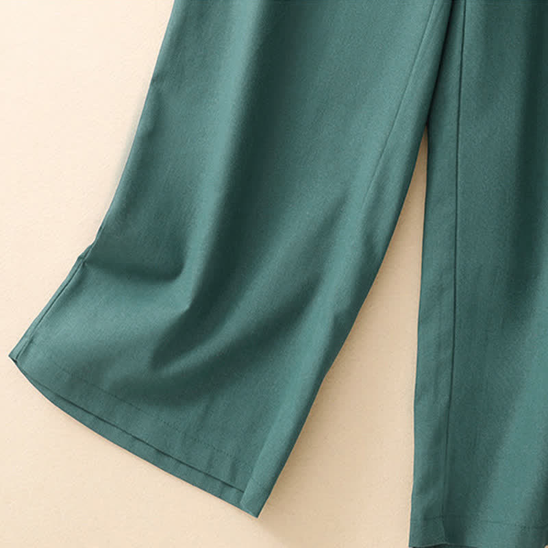Buddha Stones Summer Minimalist Elegant Solid Cropped Pants Women's Straight Leg Pants With Pockets - image 7
