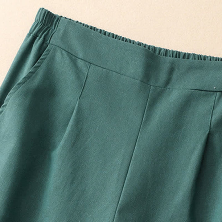 Buddha Stones Summer Minimalist Elegant Solid Cropped Pants Women's Straight Leg Pants With Pockets - image 2