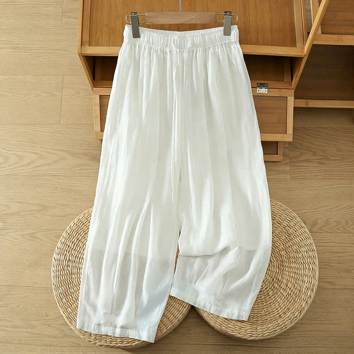 Buddha Stones Summer Casual Boho Drawstring Solid Capri Pants Women's Wide Leg Pants With Pockets - White - US8-10, UK/AU12-14, EU40-42 (2XL) - image 40