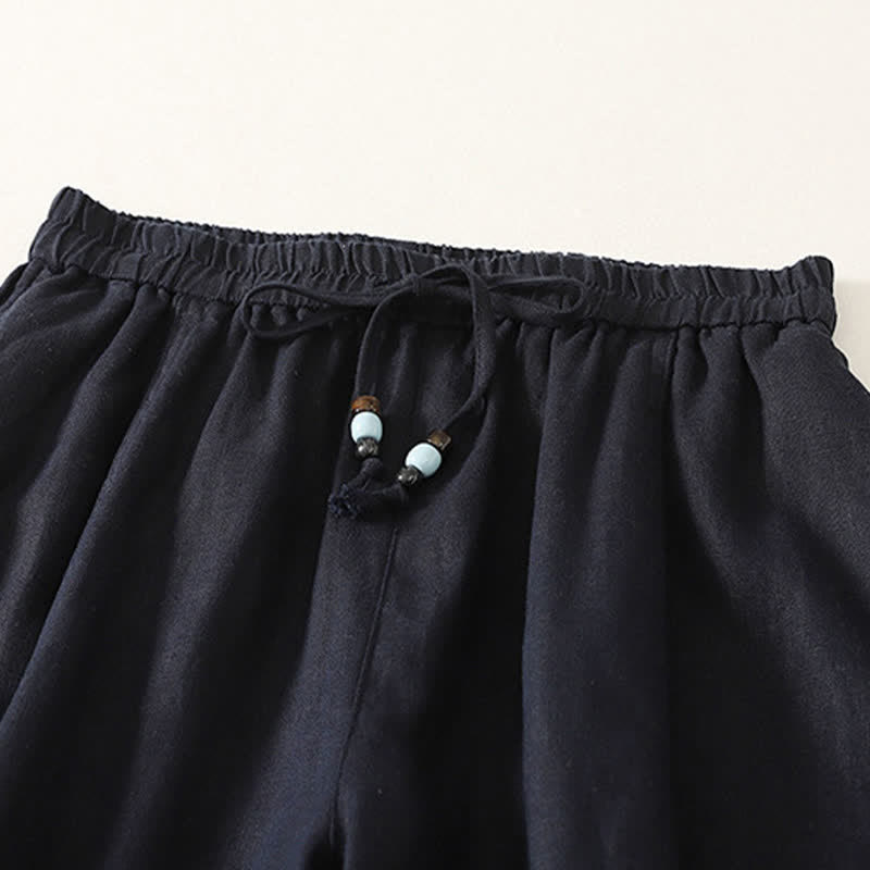 Buddha Stones Summer Casual Minimalist Drawstring Solid Cropped Pants Women's Wide Leg Pants With Pockets - image 5