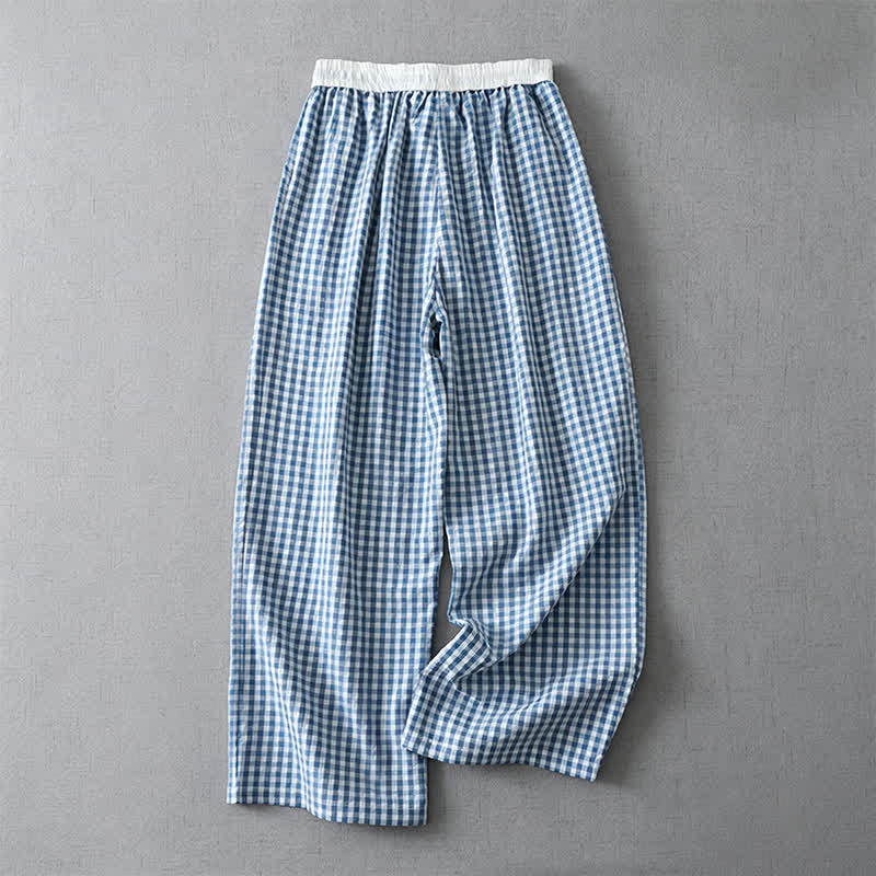 Buddha Stones Summer Casual Drawstring Plaid Ankle Pants Women's Straight Leg Pants With Pocket - image 1