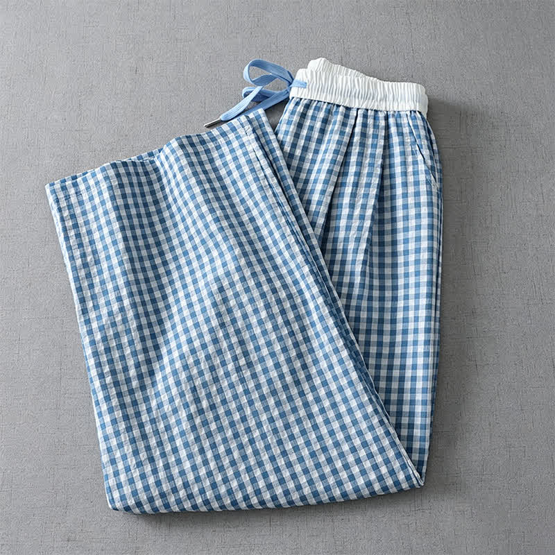 Buddha Stones Summer Casual Drawstring Plaid Ankle Pants Women's Straight Leg Pants With Pocket - image 2