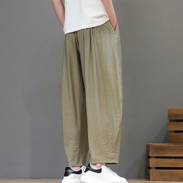 Buddha Stones Summer Casual Minimalist Drawstring Solid Cropped Pants Men's Harem Pants With Pocket - image 24