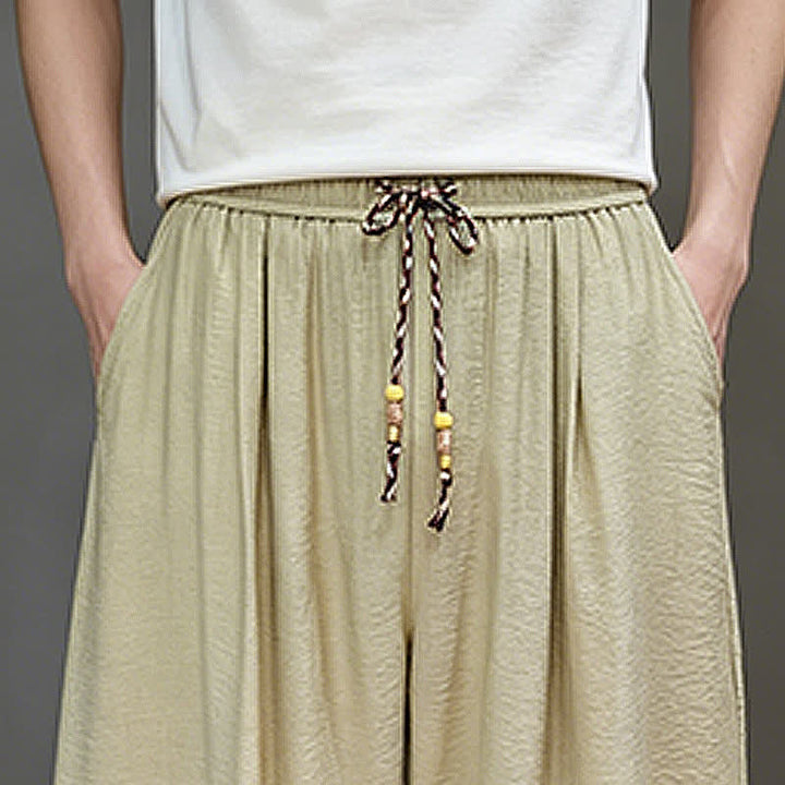 Buddha Stones Summer Casual Minimalist Drawstring Solid Cropped Pants Men's Harem Pants With Pocket - image 40
