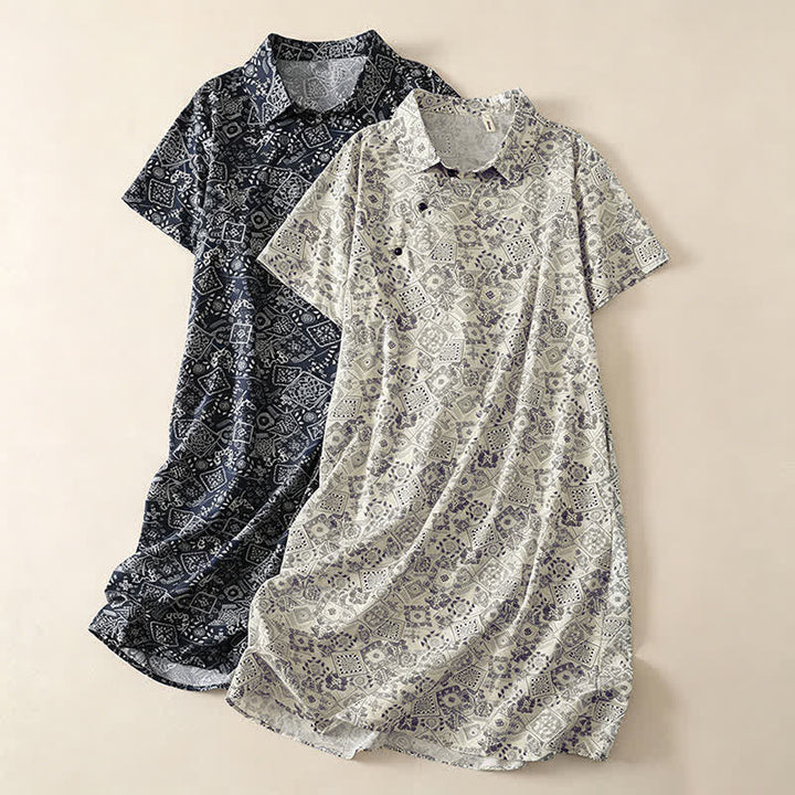 Buddha Stones Summer Casual Vintage Button-Up Geometric Women's Short Sleeve Knee Length Dress With Pockets - image 8