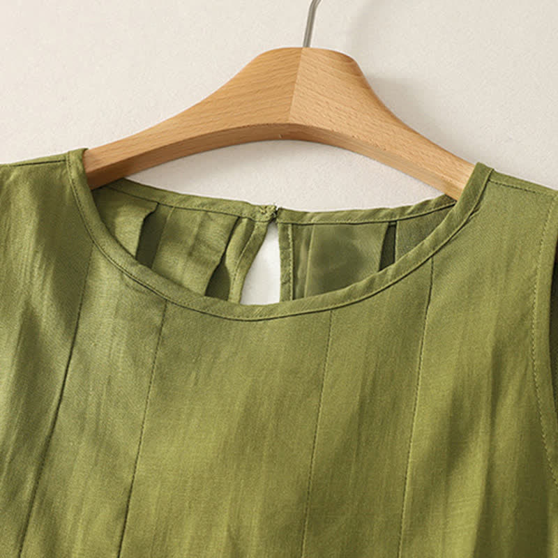 Buddha Stones Summer Elegant Pleated Solid Tank Top Vertical Seam Women's Sleeveless T-shirts - image 1
