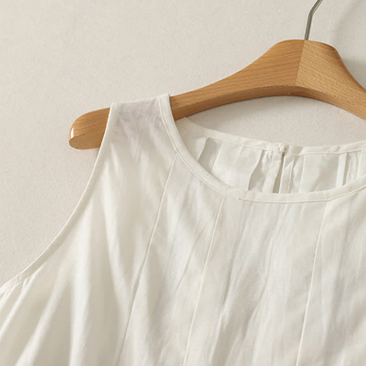 Buddha Stones Summer Elegant Pleated Solid Tank Top Vertical Seam Women's Sleeveless T-shirts - image 6