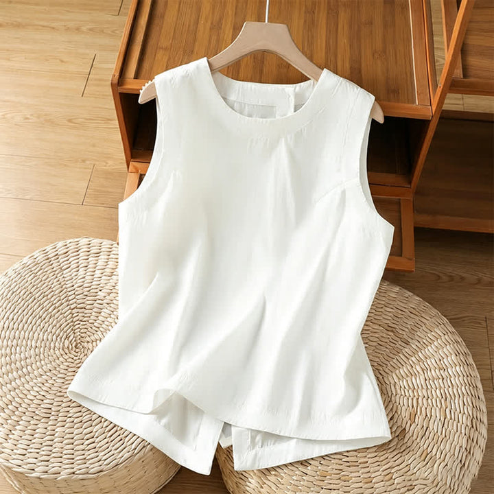 Buddha Stones Summer Casual Minimalist Solid Tank Top Irregular Back Design Women's Sleeveless Shirts - White - US8-10, UK/AU12-14, EU40-42 (2XL) - image 9