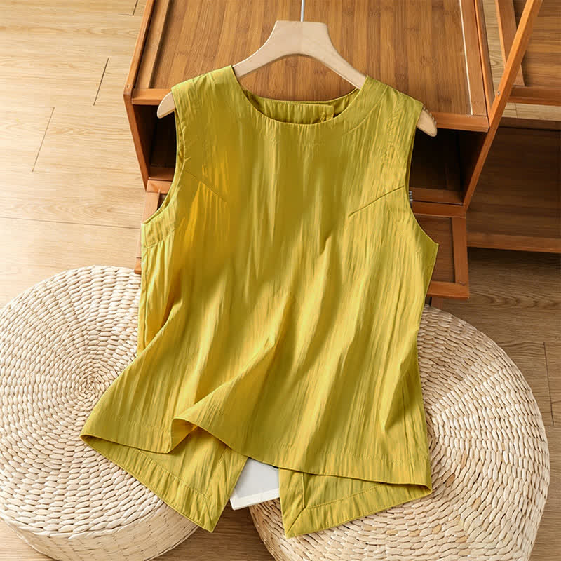 Buddha Stones Summer Casual Minimalist Solid Tank Top Irregular Back Design Women's Sleeveless Shirts - Khaki - US8-10, UK/AU12-14, EU40-42 (2XL) - image 0
