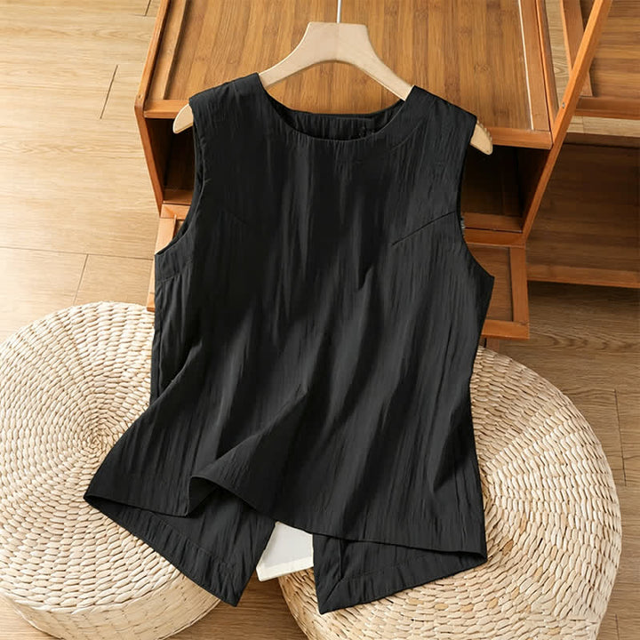 Buddha Stones Summer Casual Minimalist Solid Tank Top Irregular Back Design Women's Sleeveless Shirts - Black - US8-10, UK/AU12-14, EU40-42 (2XL) - image 7