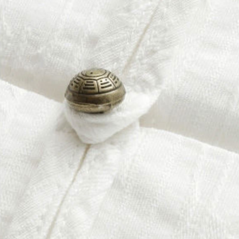 Buddha Stones Summer Tang Style Casual Mandarin Collar Frog Button Solid Men's Elbow-Length Sleeve Shirts With Pockets - image 7