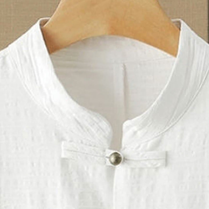 Buddha Stones Summer Tang Style Casual Mandarin Collar Frog Button Solid Men's Elbow-Length Sleeve Shirts With Pockets - image 4