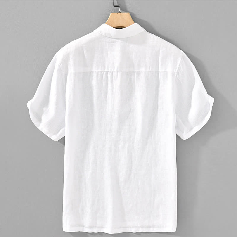 Buddha Stones Summer Casual Minimalist Button-Up Solid Linen Men's Short Sleeve Shirts - image 9