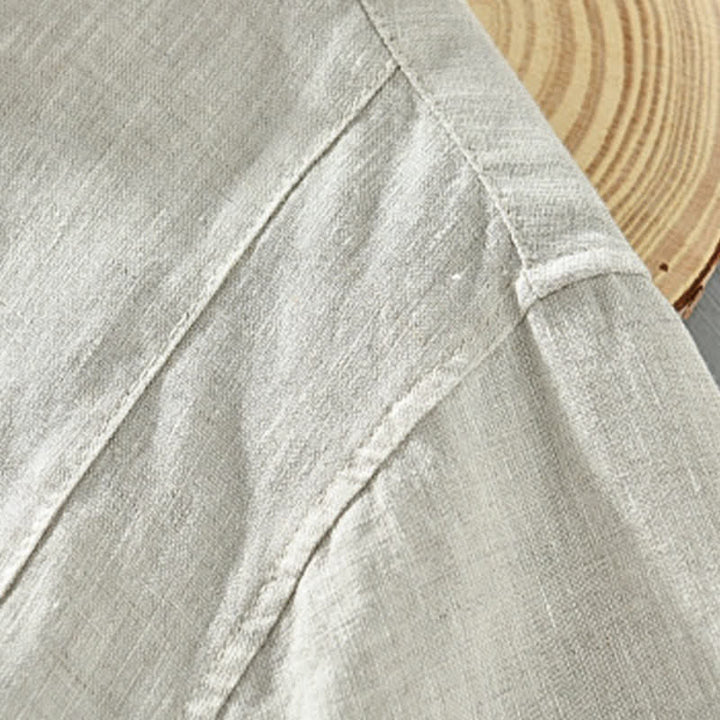 Buddha Stones Summer Casual Minimalist Button-Up Solid Linen Men's Short Sleeve Shirts - image 6