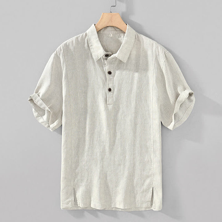 Buddha Stones Summer Casual Minimalist Button-Up Solid Linen Men's Short Sleeve Shirts - Linen - US/UK/AU44，EU54 (4XL) - image 3