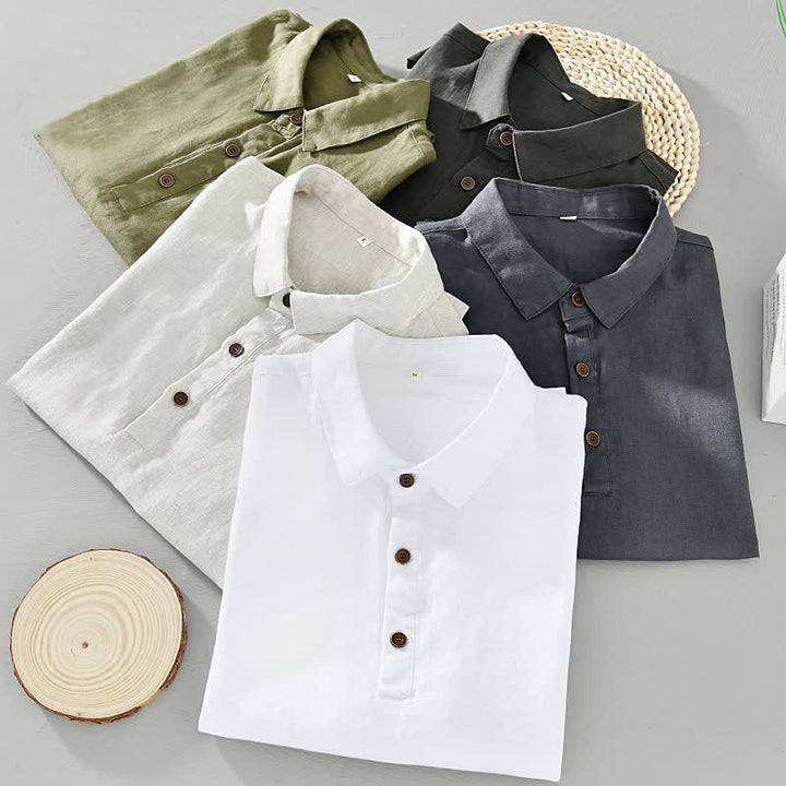 Buddha Stones Summer Casual Minimalist Button-Up Solid Linen Men's Short Sleeve Shirts - image 20