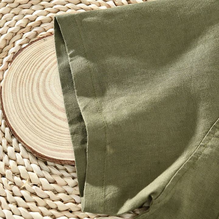 Buddha Stones Summer Casual Minimalist Button-Up Solid Linen Men's Short Sleeve Shirts - image 17