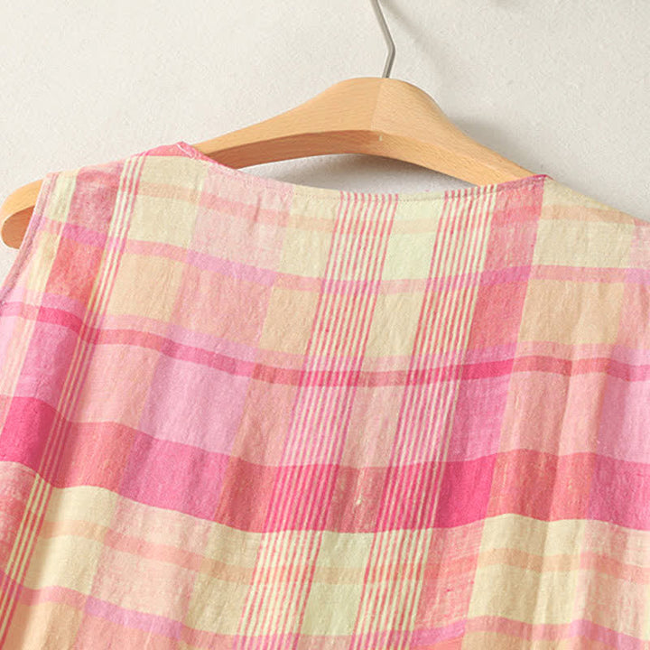 Buddha Stones Summer Casual Vintage Plaid Women's Summer Sleeveless Dresse With Pocket - image 5