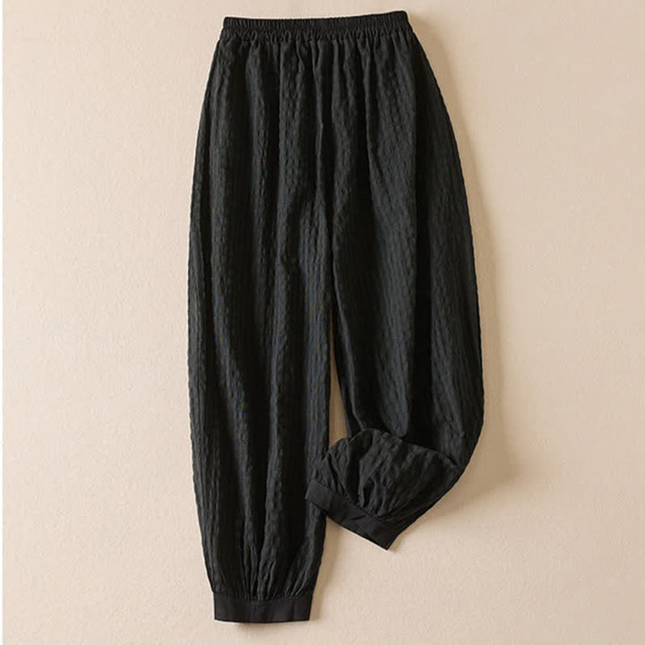 Buddha Stones Summer Casual Minimalist Plaid Drawstring Cropped Pants Women's Harem Pants With Pocket - Black - US8-10, UK/AU12-14, EU40-42 (2XL) - image 6