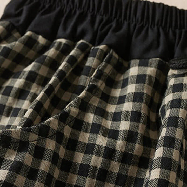 Buddha Stones Summer Casual Minimalist Plaid Drawstring Cropped Pants Women's Harem Pants With Pocket - image 4