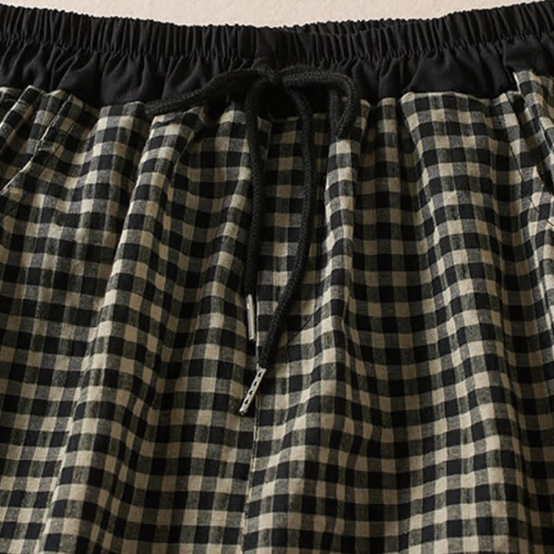 Buddha Stones Summer Casual Minimalist Plaid Drawstring Cropped Pants Women's Harem Pants With Pocket - image 2