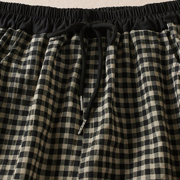 Buddha Stones Summer Casual Minimalist Plaid Drawstring Cropped Pants Women's Harem Pants With Pocket - image 2