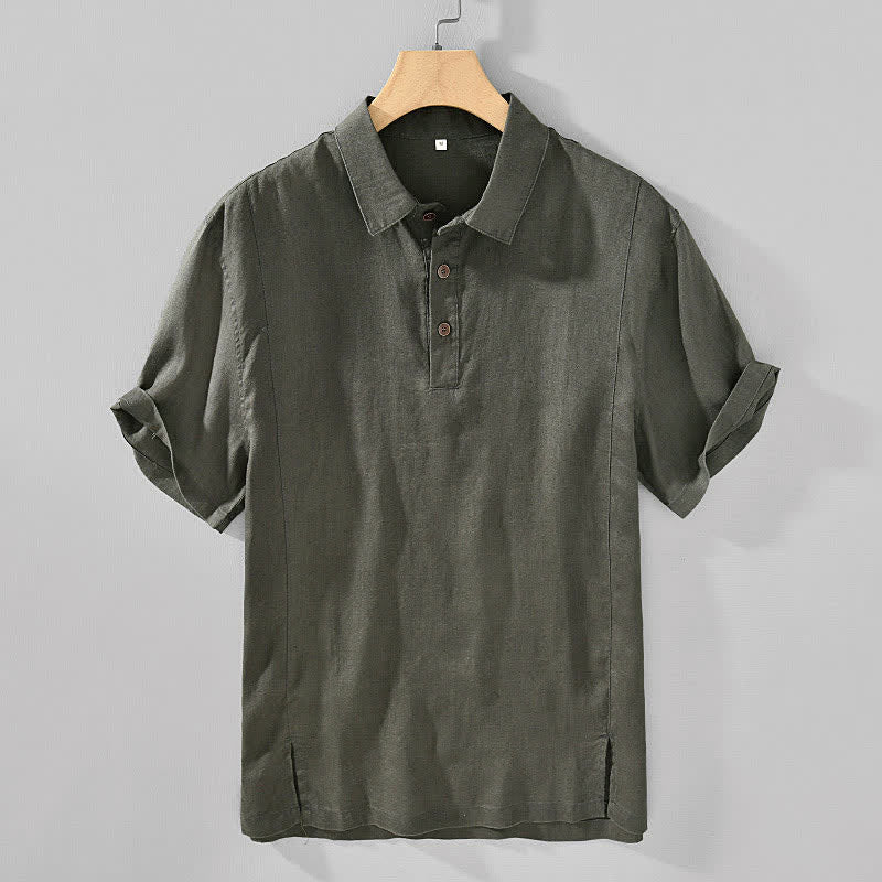 Buddha Stones Summer Casual Minimalist Button-Up Solid Linen Men's Short Sleeve Shirts - DarkOliveGreen - US/UK/AU44，EU54 (4XL) - image 18
