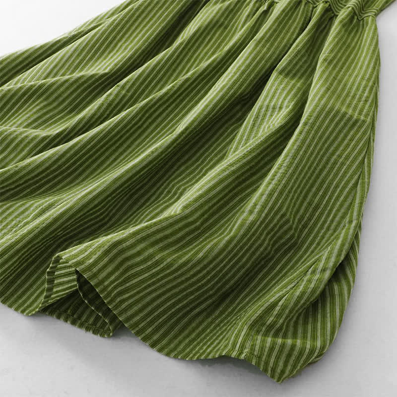 Buddha Stones Summer Casual Elegant Green Striped Crew Neck Women's Summer Sleeveless Dress - image 8