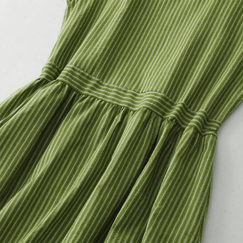 Buddha Stones Summer Casual Elegant Green Striped Crew Neck Women's Summer Sleeveless Dress - image 6