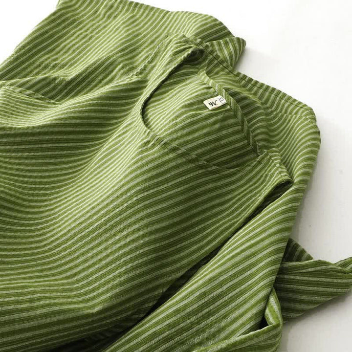 Buddha Stones Summer Casual Elegant Green Striped Crew Neck Women's Summer Sleeveless Dress - image 5