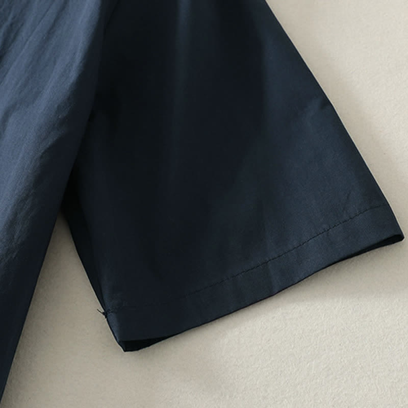 Buddha Stones Summer Casual Elegant Tie Neck Solid Ruffled Hem Women's Short Sleeve Dress - image 1