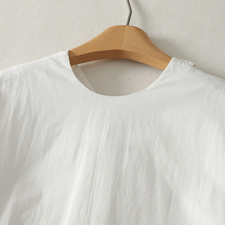 Buddha Stones Summer Casual Elegant Tie Neck Solid Ruffled Hem Women's Short Sleeve Dress - image 5